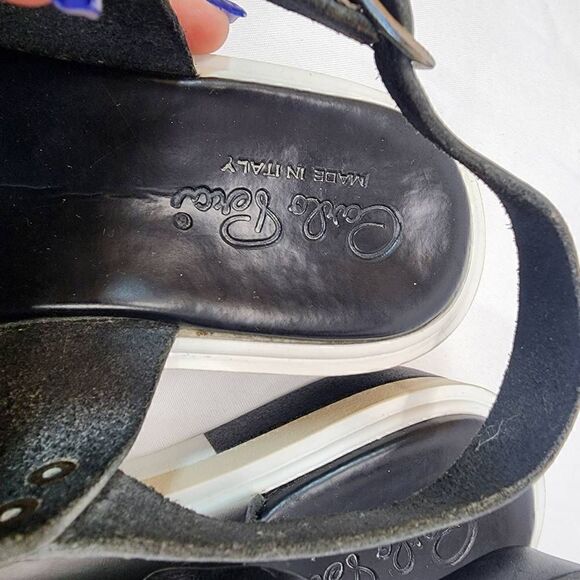 Carlo Pera Black and Metallic Leather Double Strap Platform Sandals Size 37EU 6. - Picture 12 of 12